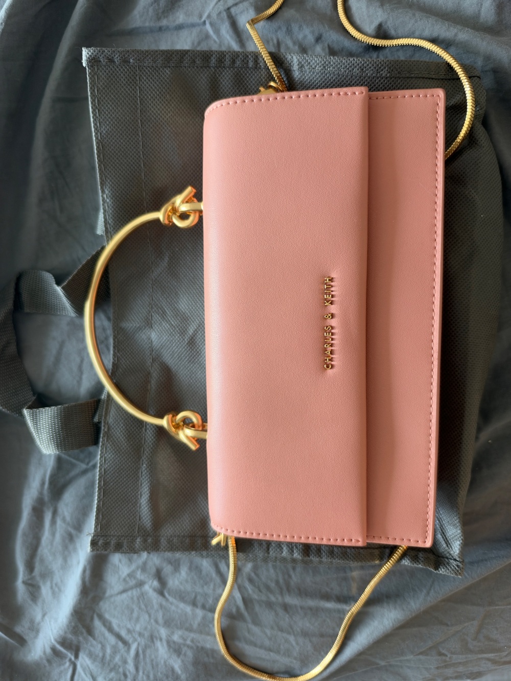 CHARLES & KEITH Blush Pink Top-Handle Bag with Gold Hardware